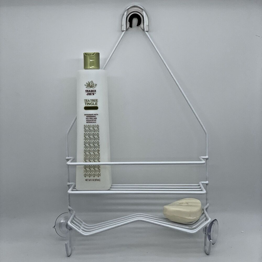 Hanging White Metal Shower Head Caddy Bathroom Storage Bath Shelf Organizer Rack